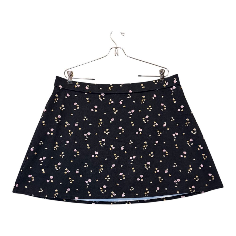 LOFT Floral Mini Skirt XL Fit &Flare Black Elastic Waist Stretch Feminine Casual